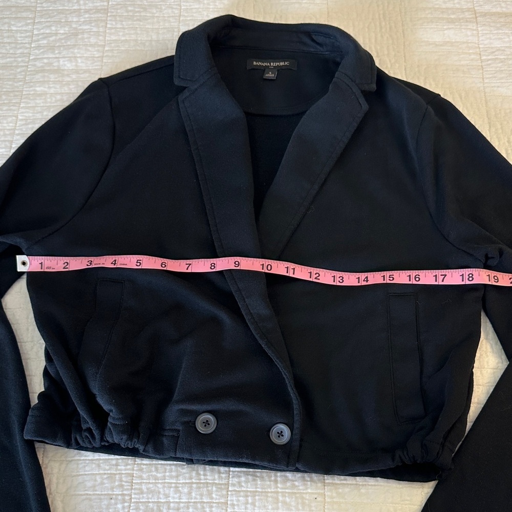 Minimalist Cropped Blazer Sweatshirt Black Athleisure Quiet Luxury Preppy Small - Picture 3 of 6